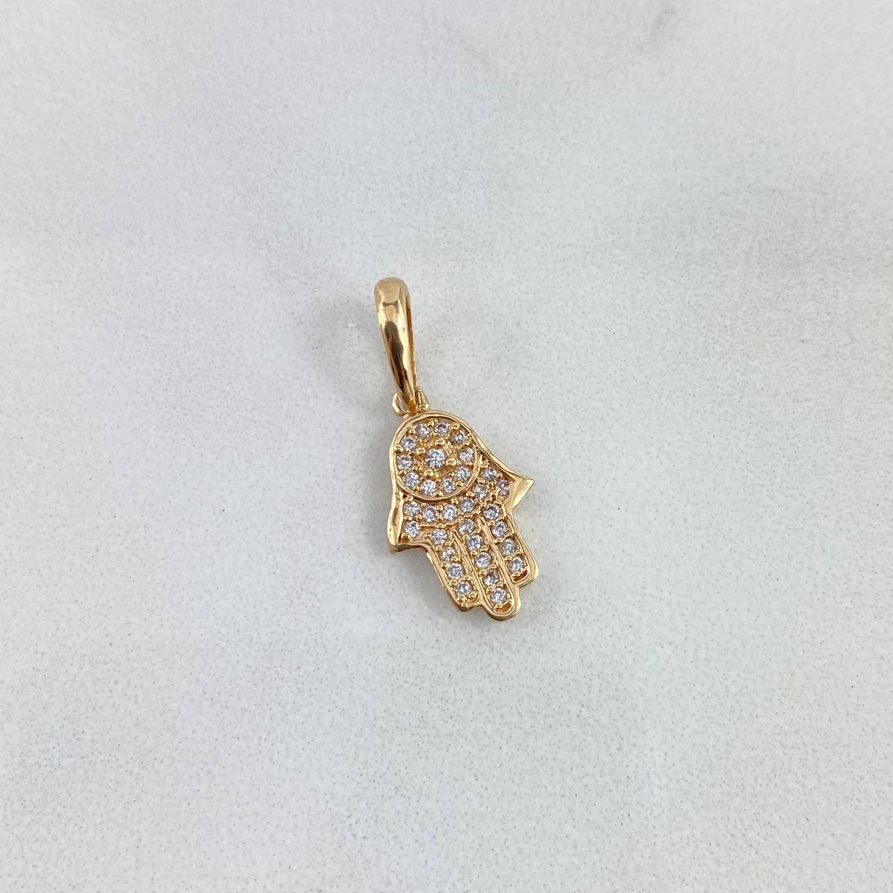 Dije Mano Hamsa 1.15gr / 2cm / Circones Blancos Oro Amarillo *