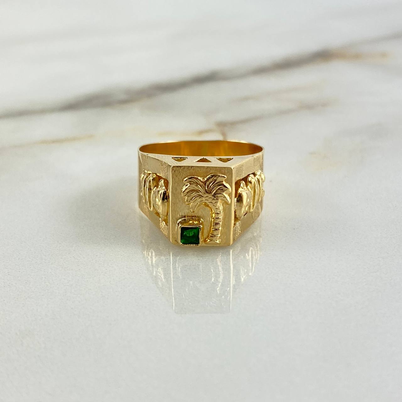 Anillo Palma Quimbaya 4.6gr / T11 3/4 / Circon Verde Oro Amarillo