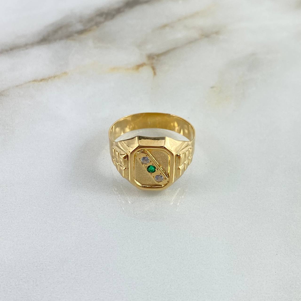 Anillo Sello Trinity 4.5gr / T10 3/4 / Circones Blancos Verdes Oro Amarillo *