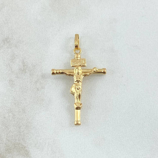 Dije Cristo Cruz 1.2gr / 2.8cm / Bastón Liso Oro Amarillo 18K *