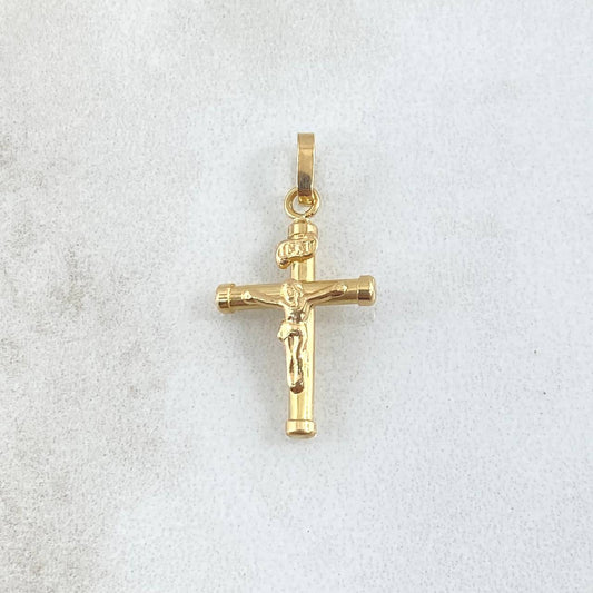 Dije Cristo Cruz 0.75gr / 2cm / Bastón Liso Oro Amarillo 18K *