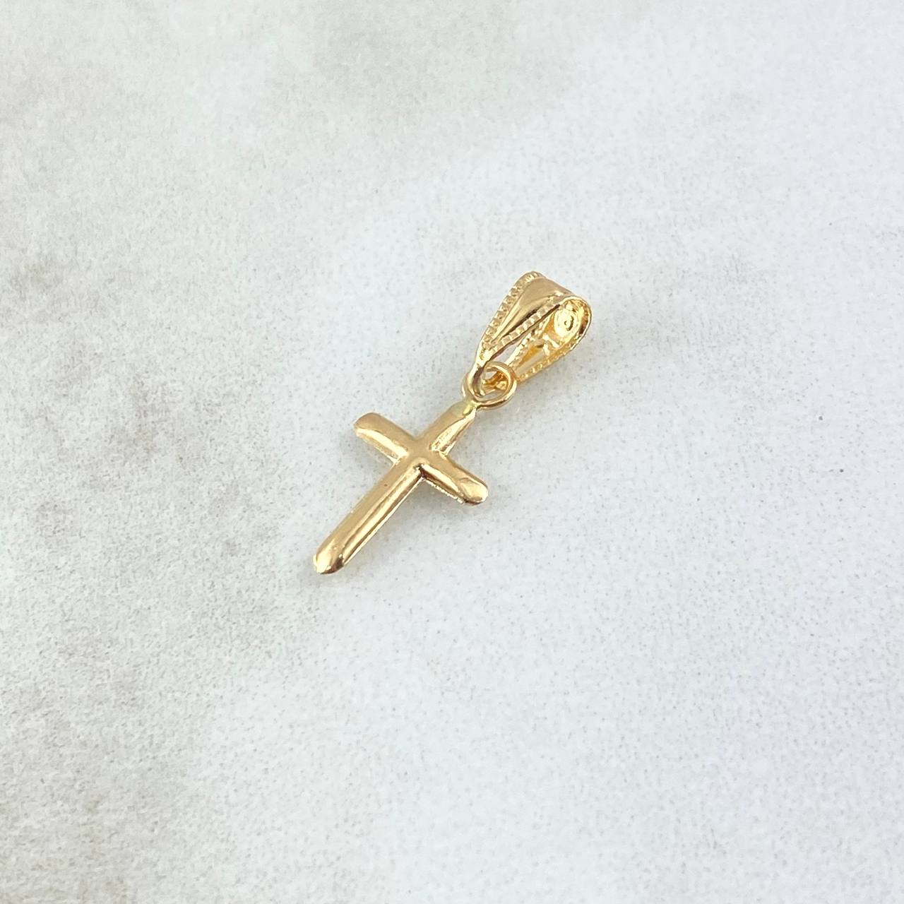 Dije cruz Cristo Puntas Planas 0.4gr / 1.7cm / Cargador Bordeado Oro Amarillo 18K *