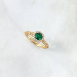 Anillo Solitario Halo 2.1gr / T5 1/2 / Circones Blancos-Verdes Oro Amarillo