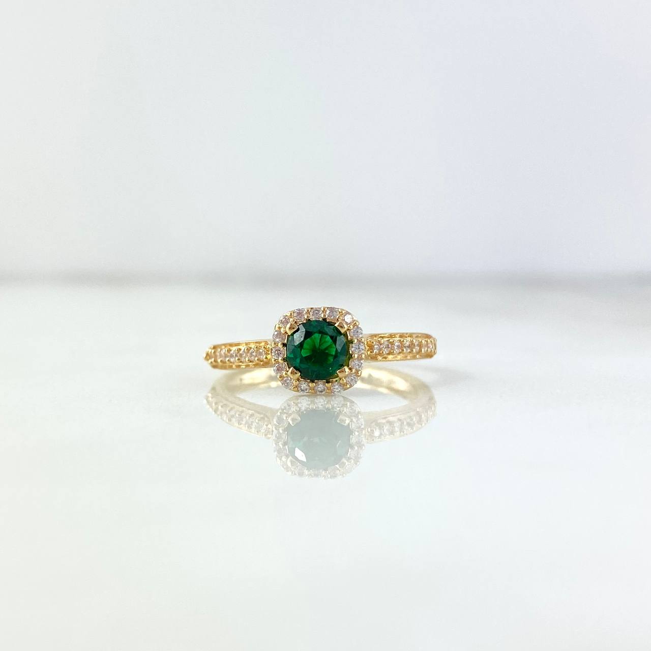 Anillo Solitario Halo 2.1gr / T5 1/2 / Circones Blancos-Verdes Oro Amarillo