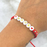 Pulsera Roja Mama Corazonada 0.35gr / 3mm Bolas Lisas 6 und Oro Amarillo *