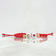 Pulsera Roja Letra C Corazon 0.2gr / 4mm Bolas Lisas 2 und Oro Amarillo *