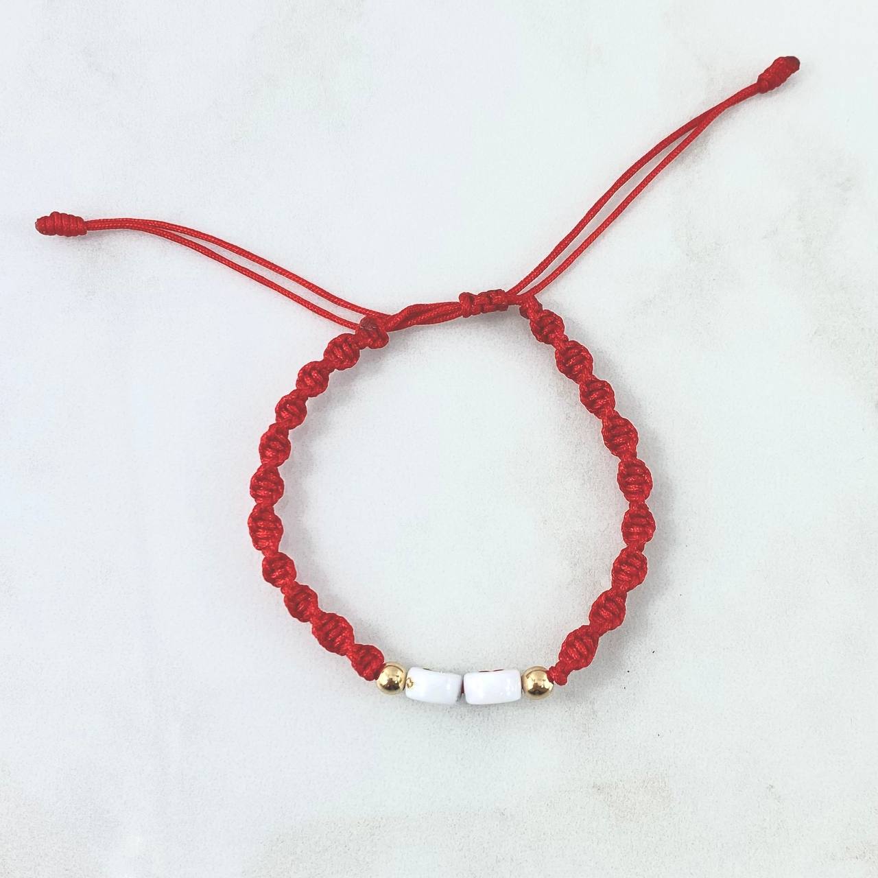 Pulsera Roja Letra C Corazon 0.2gr / 4mm Bolas Lisas 2 und Oro Amarillo *