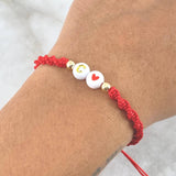 Pulsera Roja Letra C Corazon 0.2gr / 4mm Bolas Lisas 2 und Oro Amarillo *