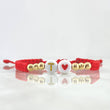 Pulsera Roja Letra T Corazon 0.65gr / 4mm Bolas Lisas Diamantadas 6 und Oro Amarillo *