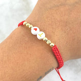 Pulsera Roja Letra T Corazon 0.65gr / 4mm Bolas Lisas Diamantadas 6 und Oro Amarillo *