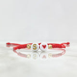 Pulsera Roja Letra S Corazon 0.3gr / 4mm Bolas Diamantadas 2 und Oro Amarillo *