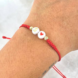 Pulsera Roja Letra S Corazon 0.3gr / 4mm Bolas Diamantadas 2 und Oro Amarillo *