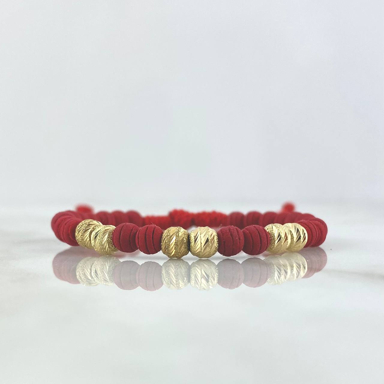 Pulsera Roja Neo Rayada 1.5gr / 5mm Bolas Satinadas 6 und Oro Amarillo *