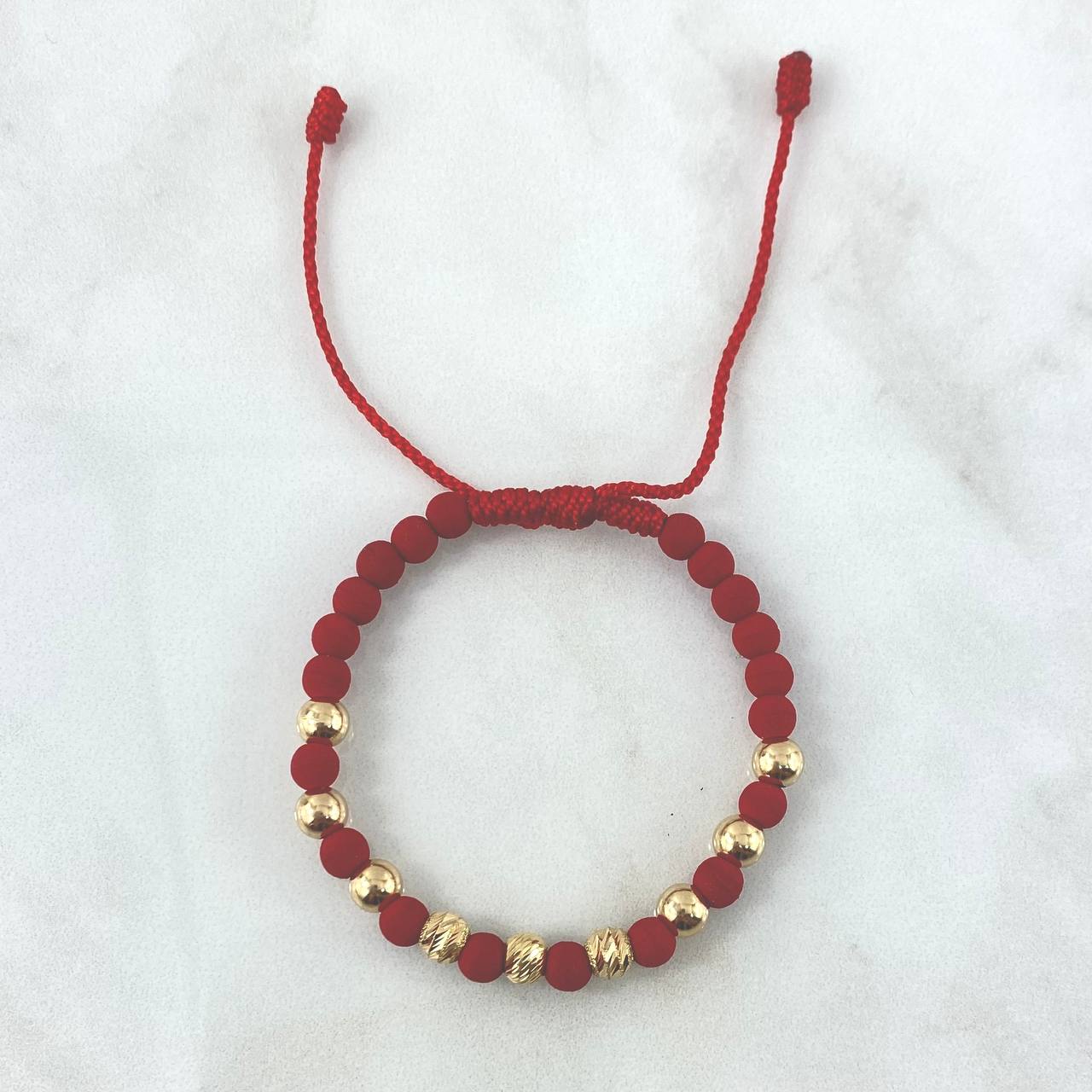 Pulsera Roja Neo Intersecta 1.6gr / 5mm Bolas Lisas Satinadas 9 und Oro Amarillo *