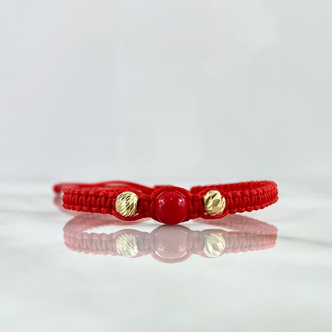 Pulsera Roja Bola Deseos 0.45gr / 5mm Bolas Diamantadas 2 und Oro Amarillo *