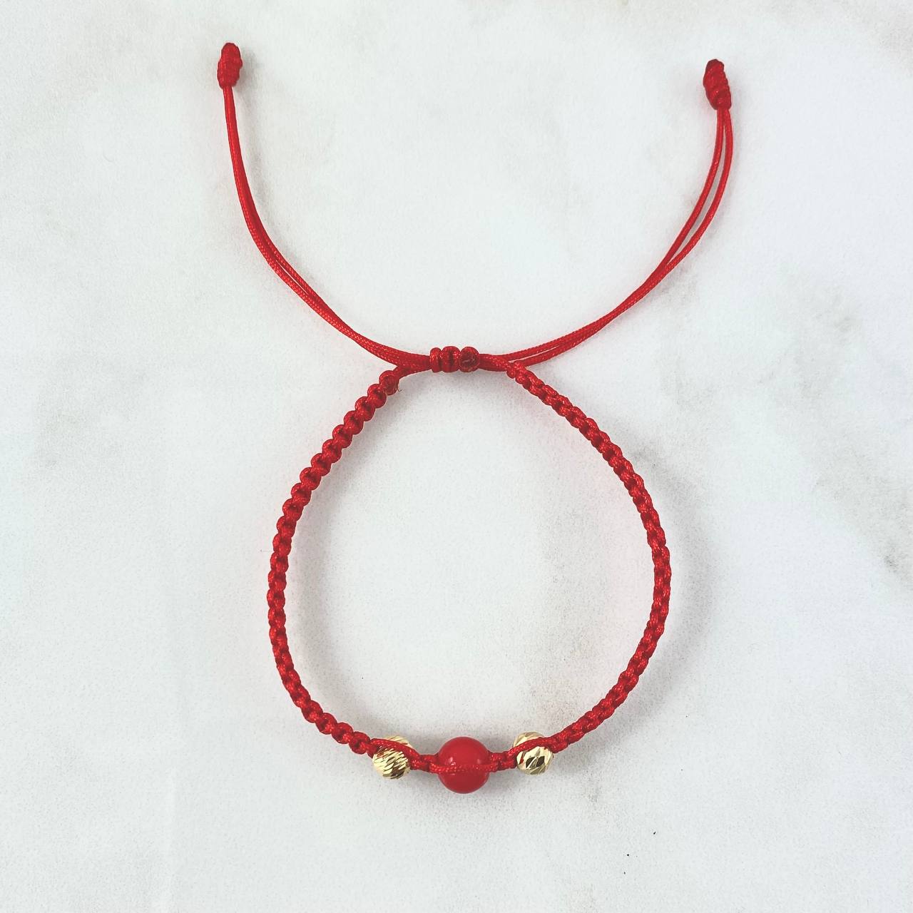 Pulsera Roja Bola Deseos 0.45gr / 5mm Bolas Diamantadas 2 und Oro Amarillo *