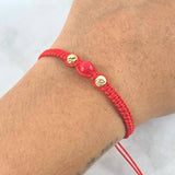 Pulsera Roja Bola Deseos 0.45gr / 5mm Bolas Diamantadas 2 und Oro Amarillo *