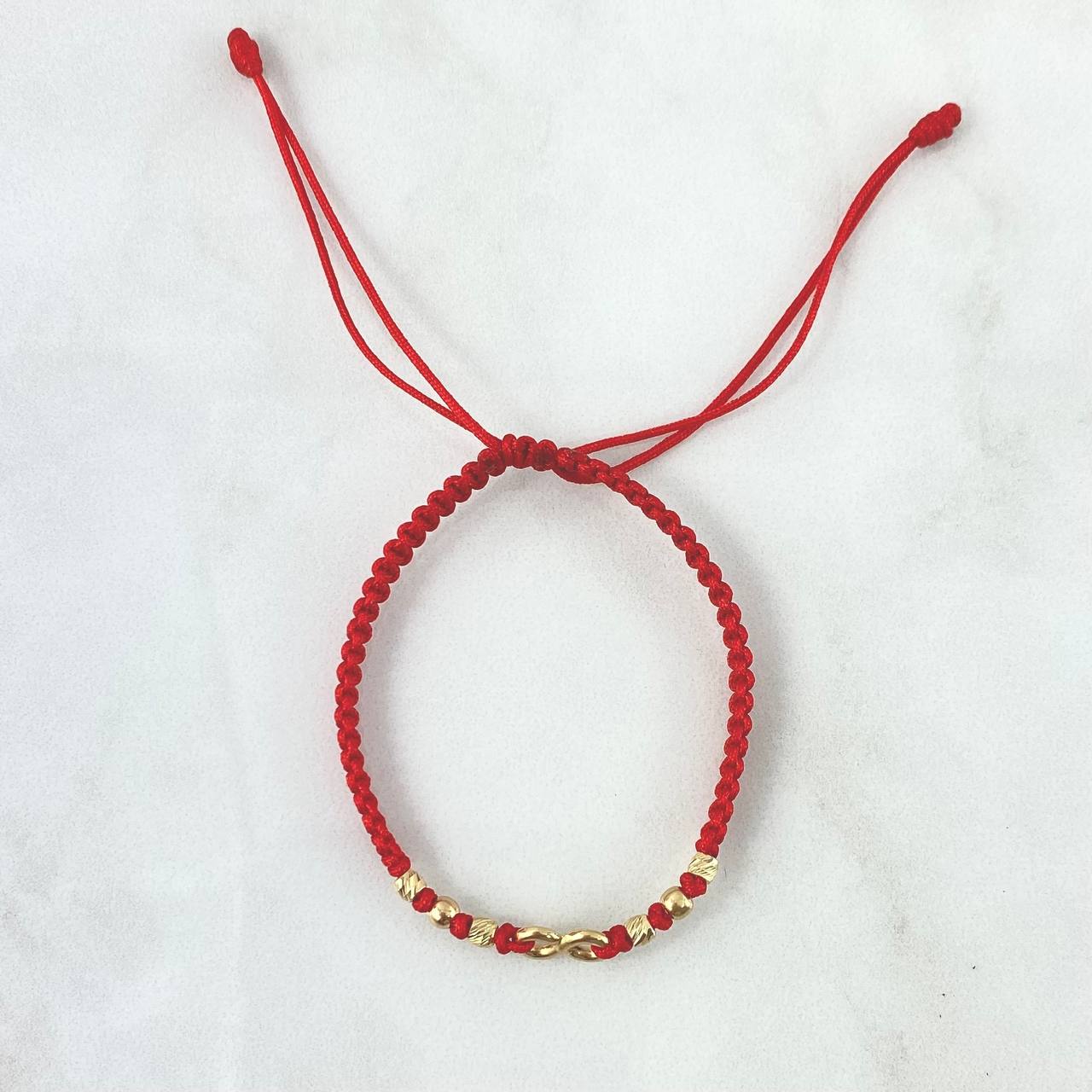 Pulsera Roja Infinito 0.8gr / 3mm Bolas Lisas Diamantadas 6 und Oro Amarillo ©