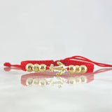 Pulsera Roja Anclada 1.25gr / 5mm Bolas Lisas Diamantadas 6 und Oro Amarillo ©