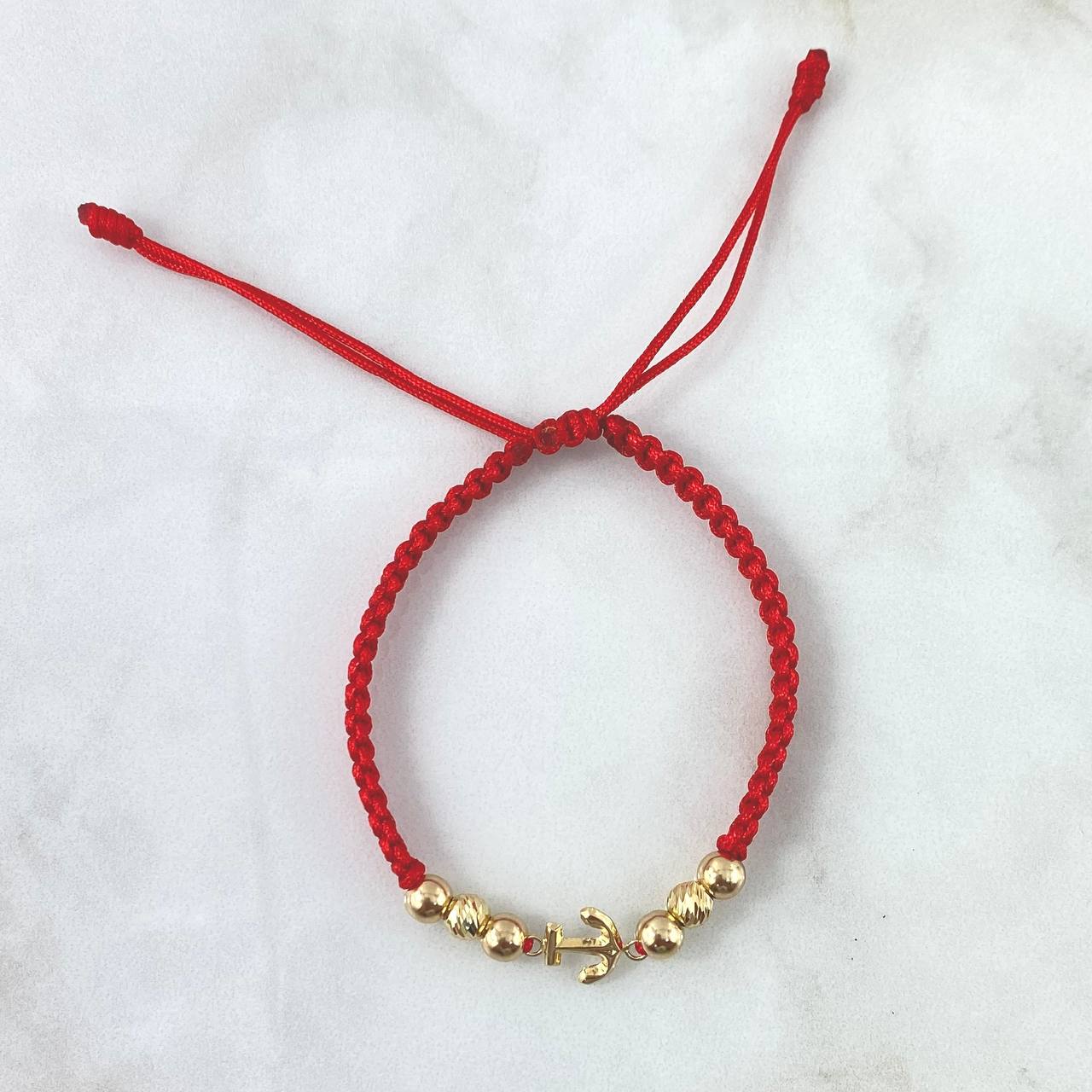 Pulsera Roja Anclada 1.25gr / 5mm Bolas Lisas Diamantadas 6 und Oro Amarillo ©