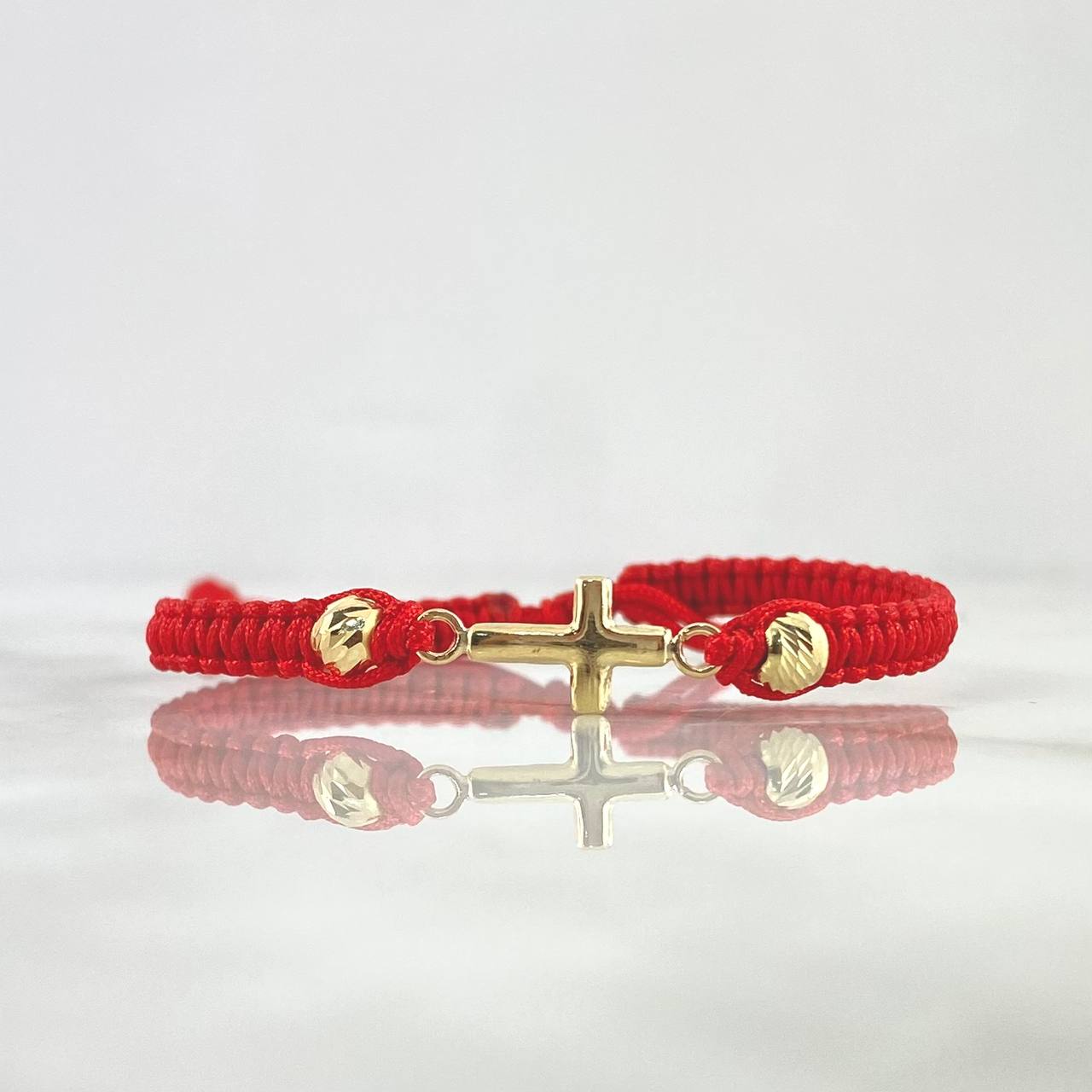 Pulsera Roja Cruz Plana 0.9gr / 5mm Bolas Diamantadas 2 und Oro Amarillo ©