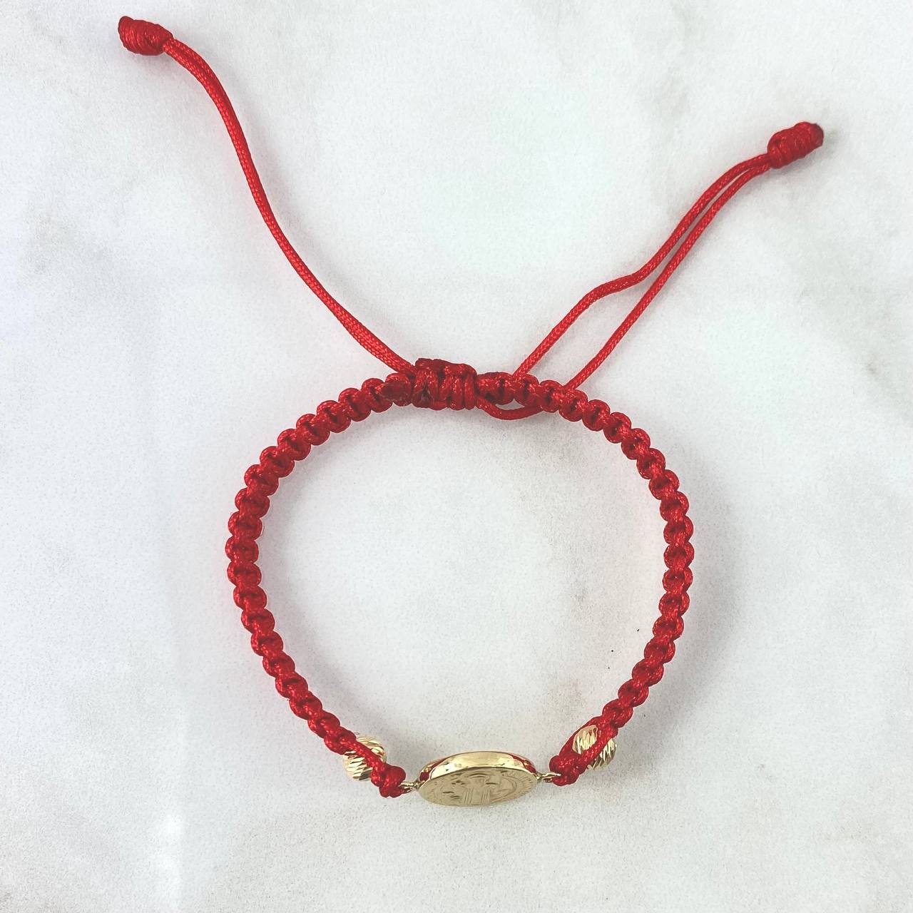 Pulsera Roja San Benito 1.55gr / 5mm Bolas Diamantadas 2 und Oro Amarillo ©