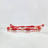 Pulsera Roja Seis Caminos 0.5gr / 3mm Bolas Diamantadas 6 und Oro Amarillo *