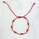 Pulsera Roja Seis Caminos 0.5gr / 3mm Bolas Diamantadas 6 und Oro Amarillo *