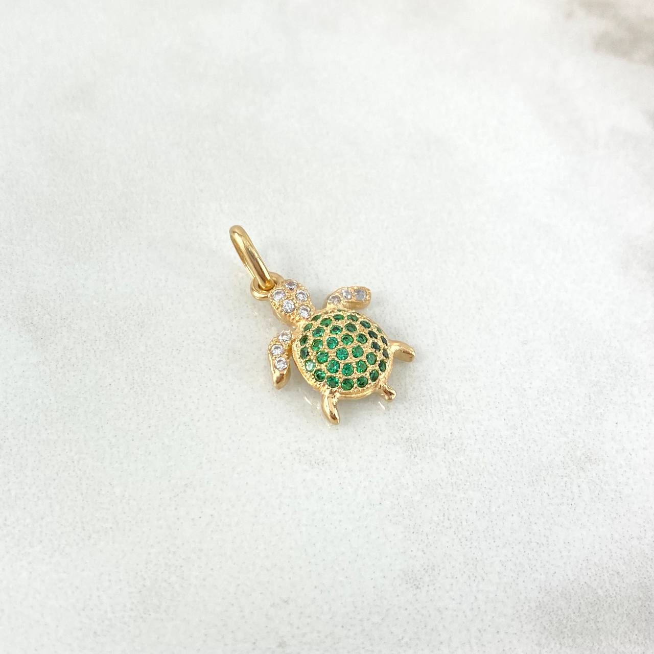 Dije Tortuga 2.05gr / 2.2cm / Circones Blancos-Verdes Oro Amarillo *