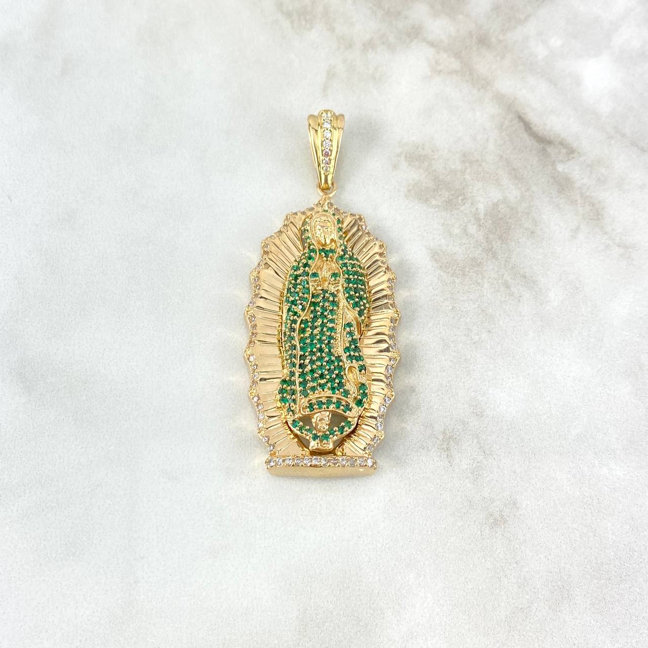 Dije Virgen Guadalupe 14.55gr / 6cm / Circones Blancos-Verdes Oro Amarillo *