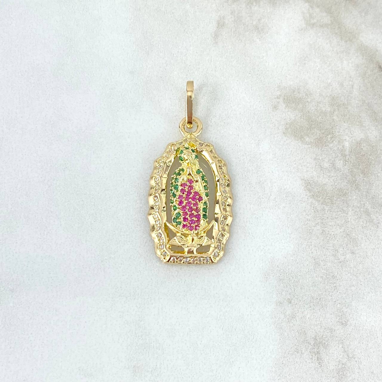 Dije Virgen Guadalupe 4.8gr / 3.8cm / Circones Blancos-Verdes-Fucsias Oro Amarillo *