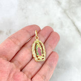 Dije Virgen Guadalupe 4.8gr / 3.8cm / Circones Blancos-Verdes-Fucsias Oro Amarillo *