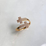 Anillo Dos Cruces 2.8gr / T8 1/2 / Circones Blancos Oro Amarillo