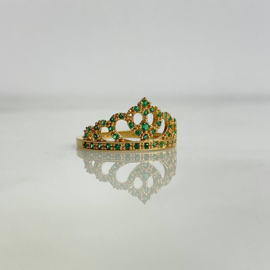 Anillo Corona Corazon 15s 2.4gr / T6 1/2 / Circones Verdes Oro Amarillo ©