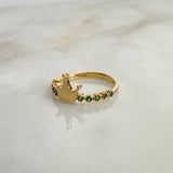 Anillo Corona 2.2gr / T6 3/4 / Circones Verdes Oro Amarillo ©