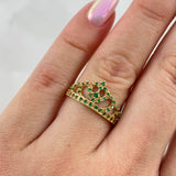 Anillo Corona Corazon 15s 2.4gr / T6 1/2 / Circones Verdes Oro Amarillo ©