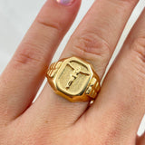 Anillo Sello Cristo 4.05gr / T9 3/4 / Cuadrado Oro Amarillo