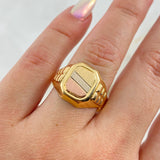 Anillo Sello 4.5gr / T9 1/2 / Cuadrado Rayado Tres Oros