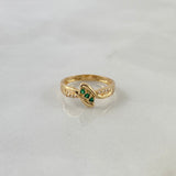 Anillo Tres Paralelas 2.1gr / T5 1/4 / Circones Blancos-Verdes Oro Amarillo