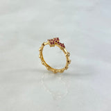 Anillo Cruz 3.1gr / T8 1/2 / Circones Blancos-Fucsias Oro Amarillo