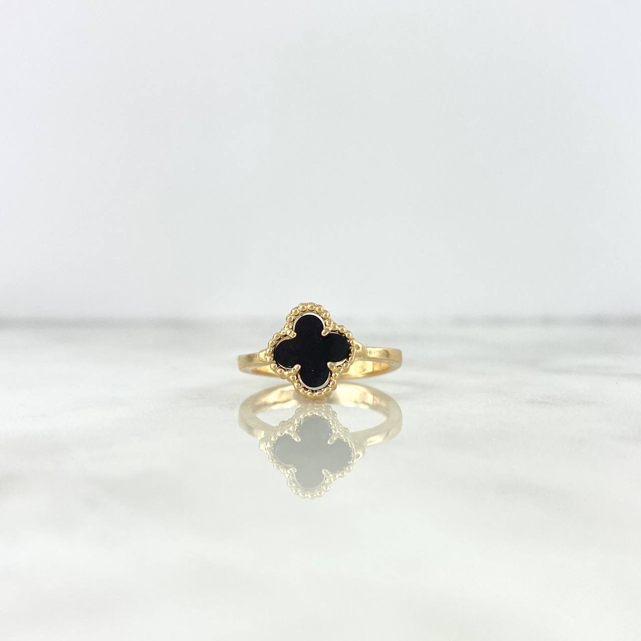 Anillo Trébol VCyA 3.1gr / T6 / Agata Negro Oro Amarillo +4 *