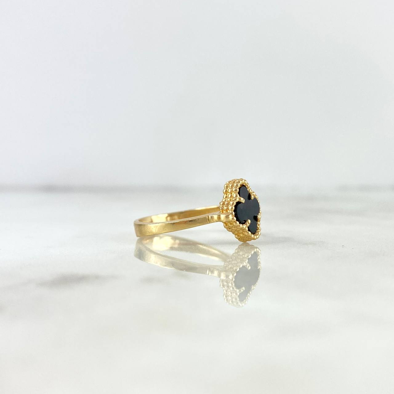 Anillo Trébol VCyA 3.1gr / T6 / Agata Negro Oro Amarillo +4 *