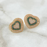 Topos Corazones Internos Tupidos 4.65gr / 1.5cm / Cirocnes Blancos Verdes Oro Amarillo 18K *