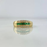 Anillo Tres Lineas 3gr / T7 / Circones Blancos-Verdes Oro Amarillo