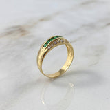 Anillo Tres Lineas 3.85gr / T7 1/4 / Circones Blancos-Verdes Oro Amarillo