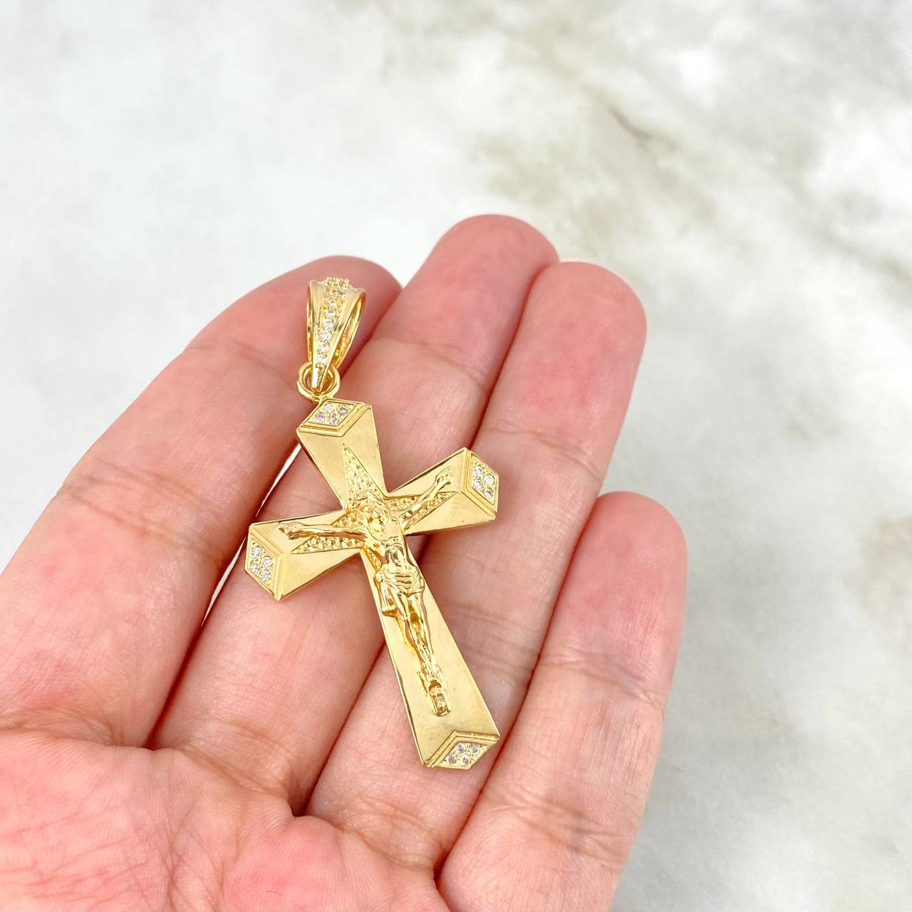 Dije Cruz Cristo 6.95gr / 5.3cm / Estrella Texturizada Oro Amarillo