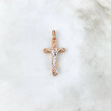 Dije Cruz Cristo 4.25gr / 3.9cm / Triangulos Basteados Dos Oros Blanco Rosa