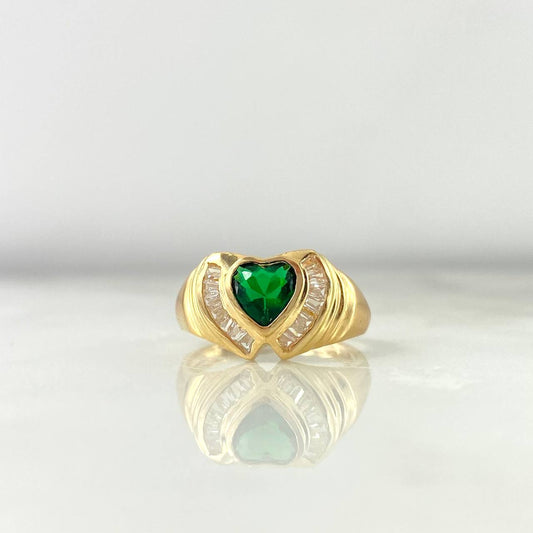 Anillo Corazon 3.3gr / T6 1/4 / Circon Verde Blancos Oro Amarillo