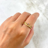 Anillo Corona Circulos 3.45gr / T6 1/4 / Circones Blancos Azules Oro Amarillo