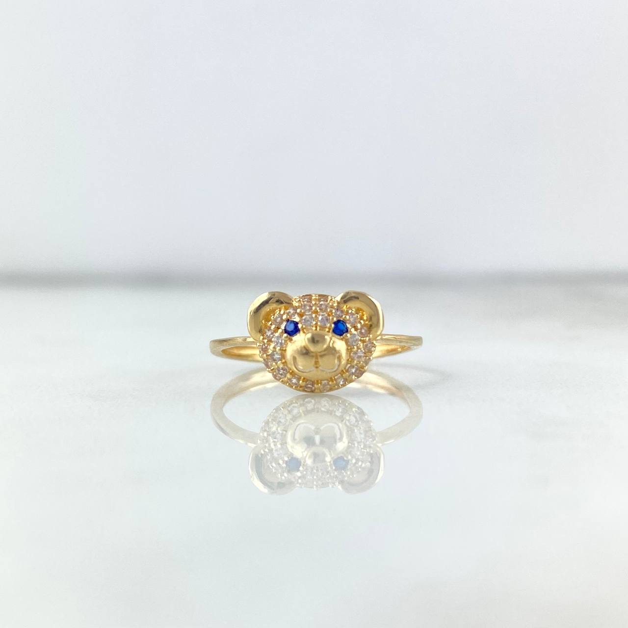 Anillo Cabeza Oso 1.9gr / T6 / Circones Blancos Azules Oro Amarillo